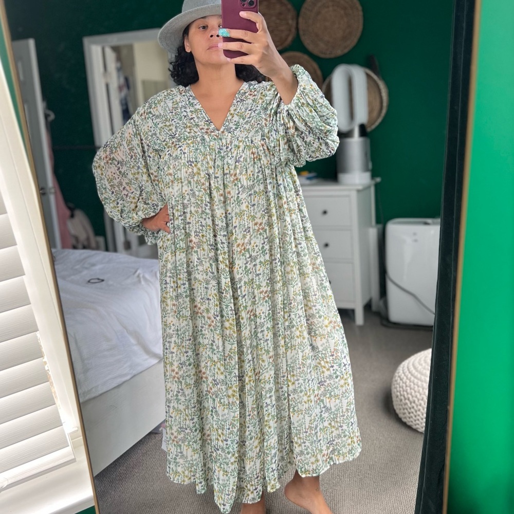 ASOS Floral Maxi Dress in Green and White